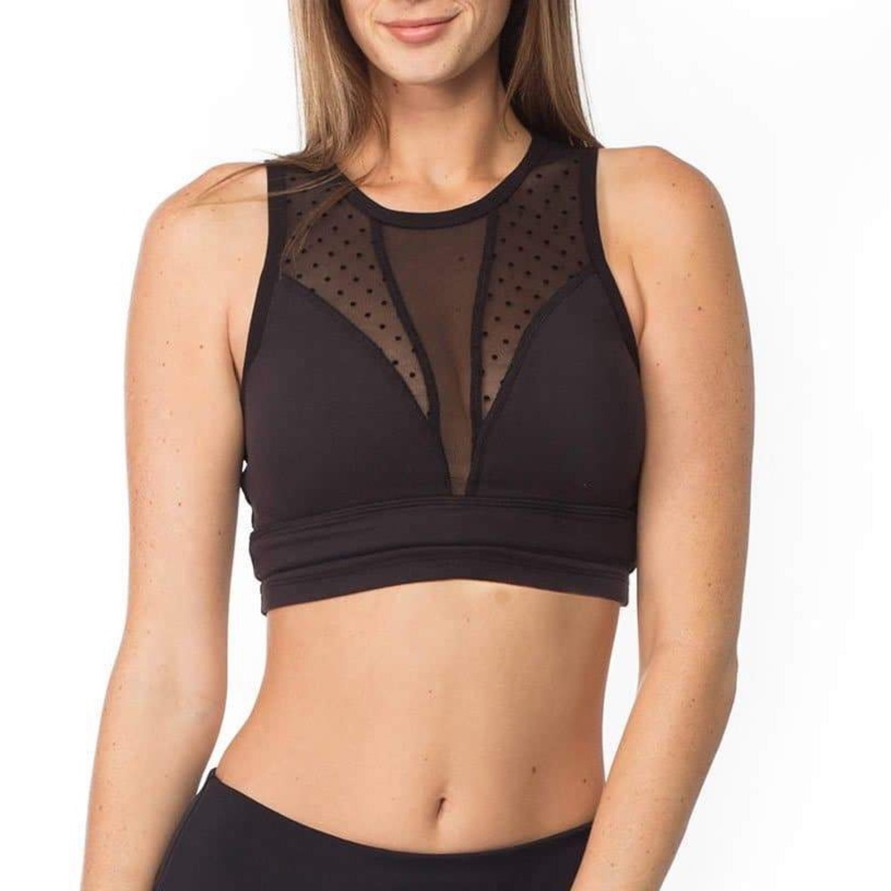 Beyond yoga mesh open back crop bra top